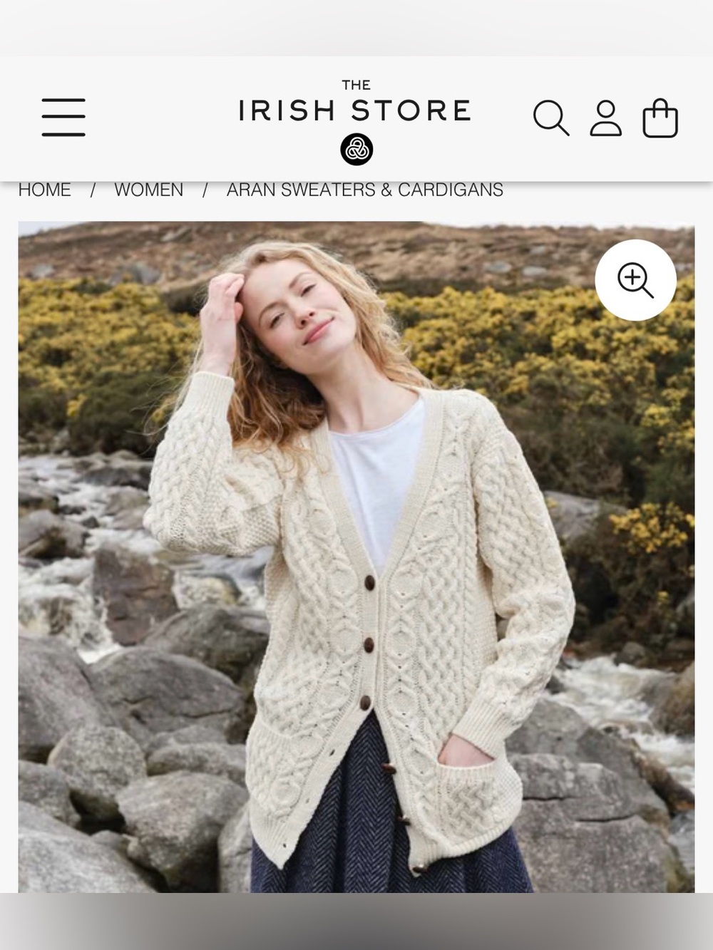 Irish Store Classic Aran Boyfriend Button-Front Cream Cardigan Sweater Medium M